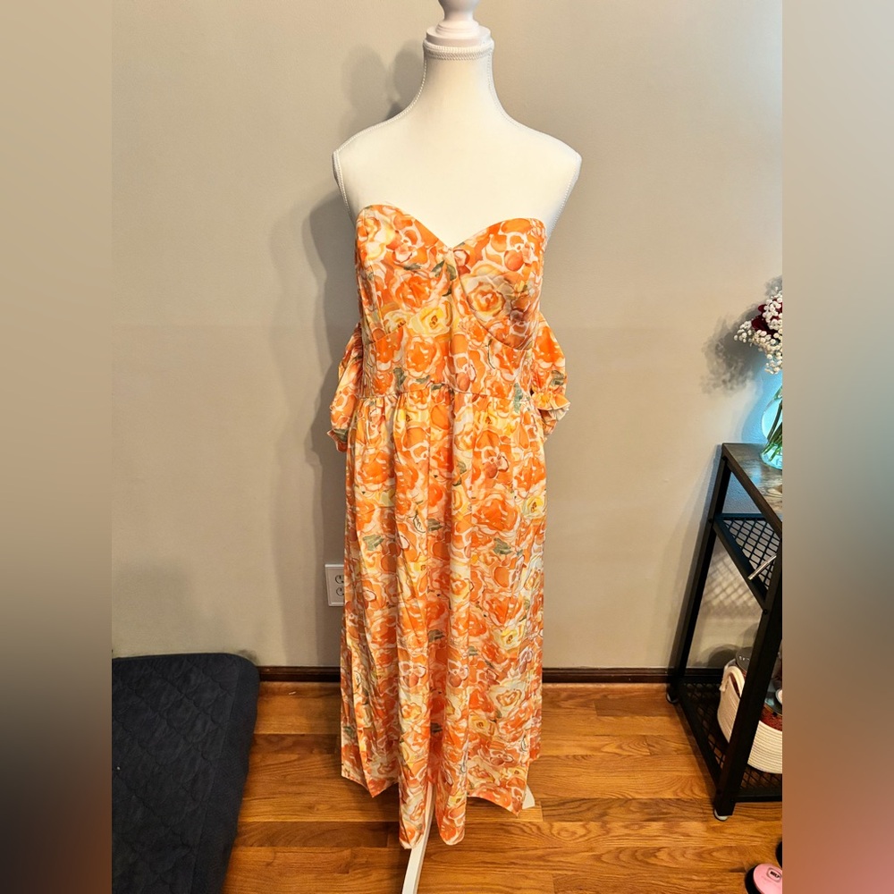 Floral Strapless Orange Dress